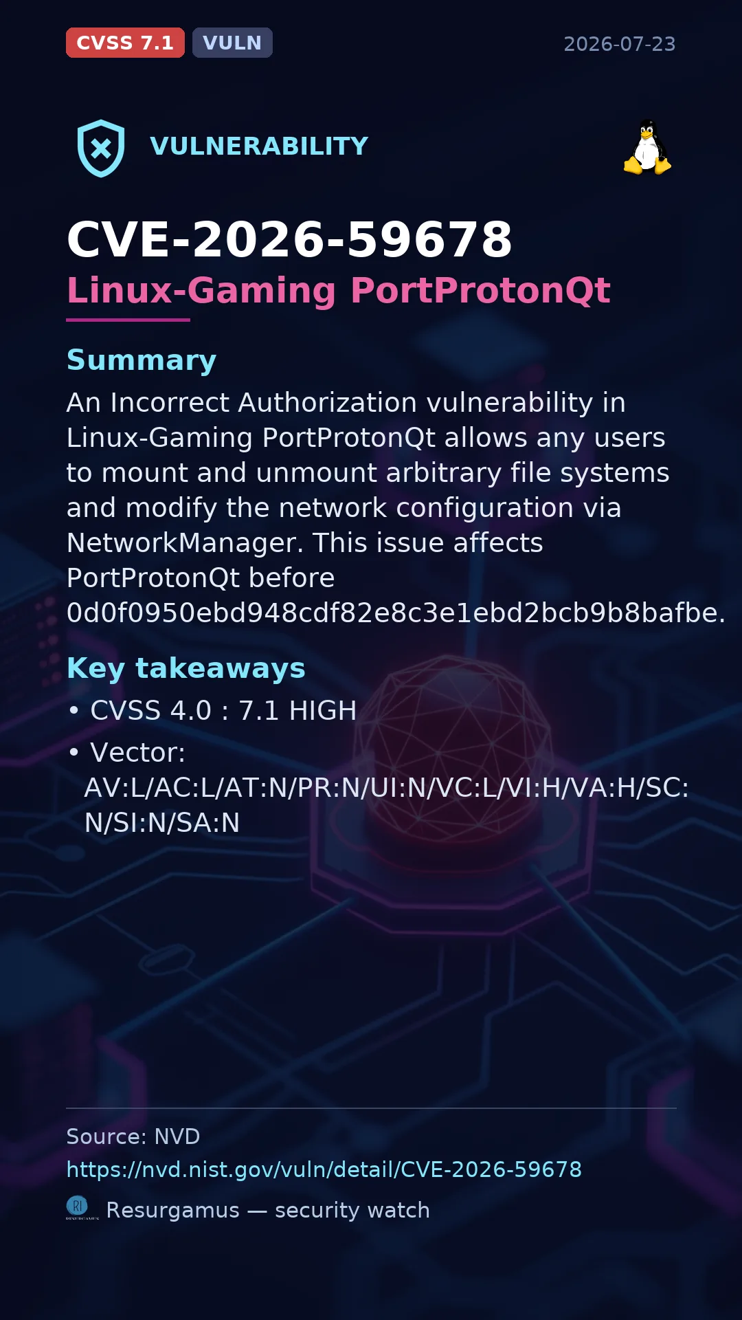 CVE-2026-59678 Linux-Gaming PortProtonQt Vulnerability