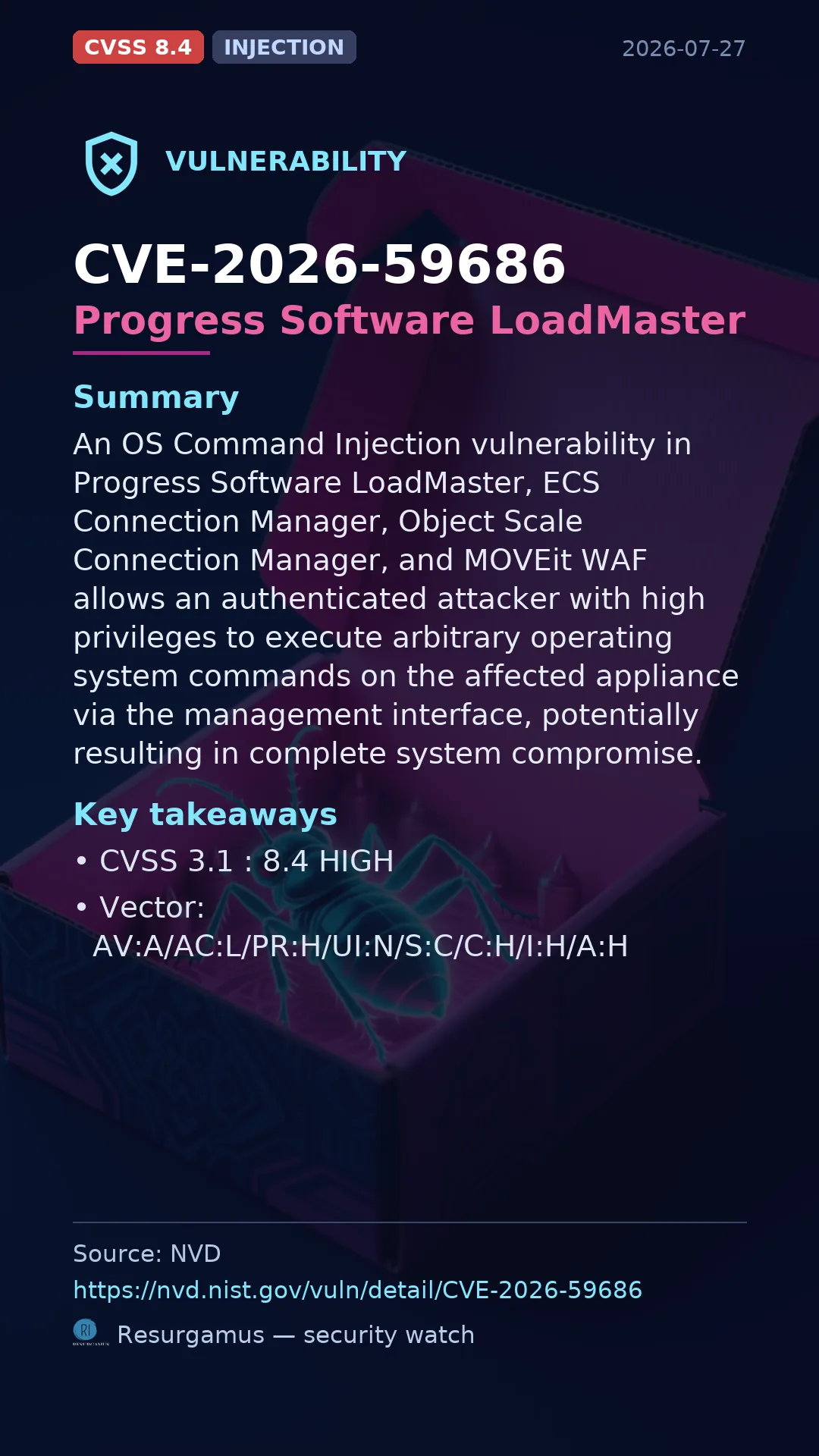 CVE-2026-59686 Progress Software LoadMaster Vulnerability