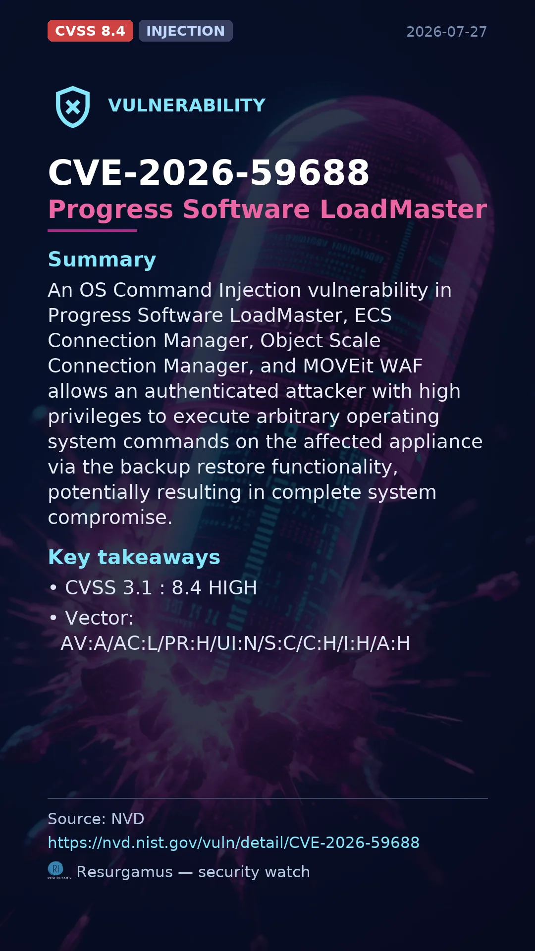 CVE-2026-59688 Progress Software LoadMaster Vulnerability