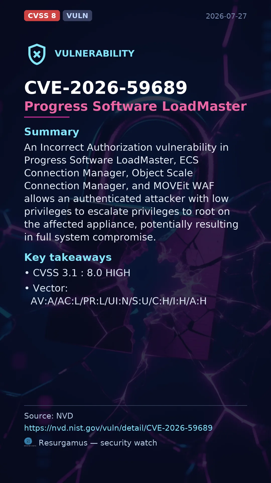 CVE-2026-59689 Progress Software LoadMaster Vulnerability
