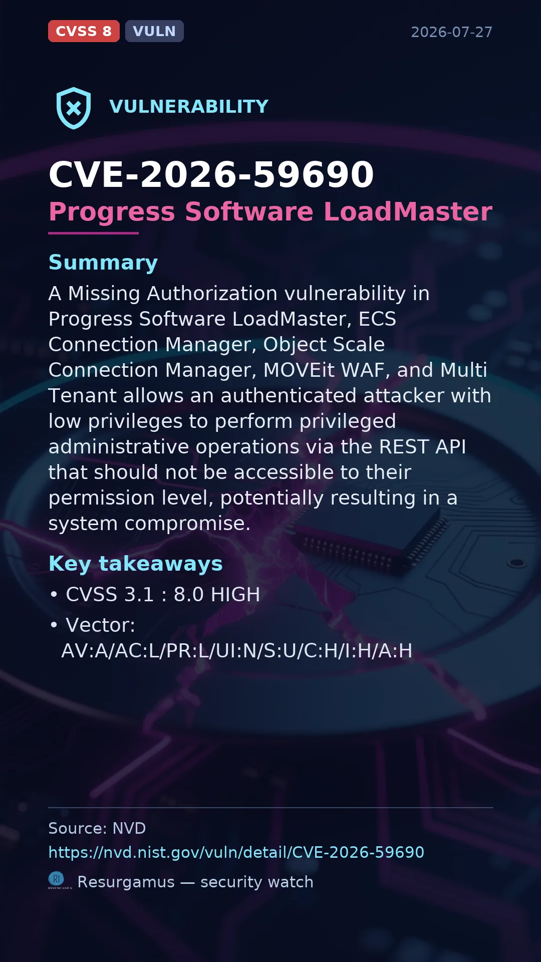 CVE-2026-59690 Progress Software LoadMaster Vulnerability