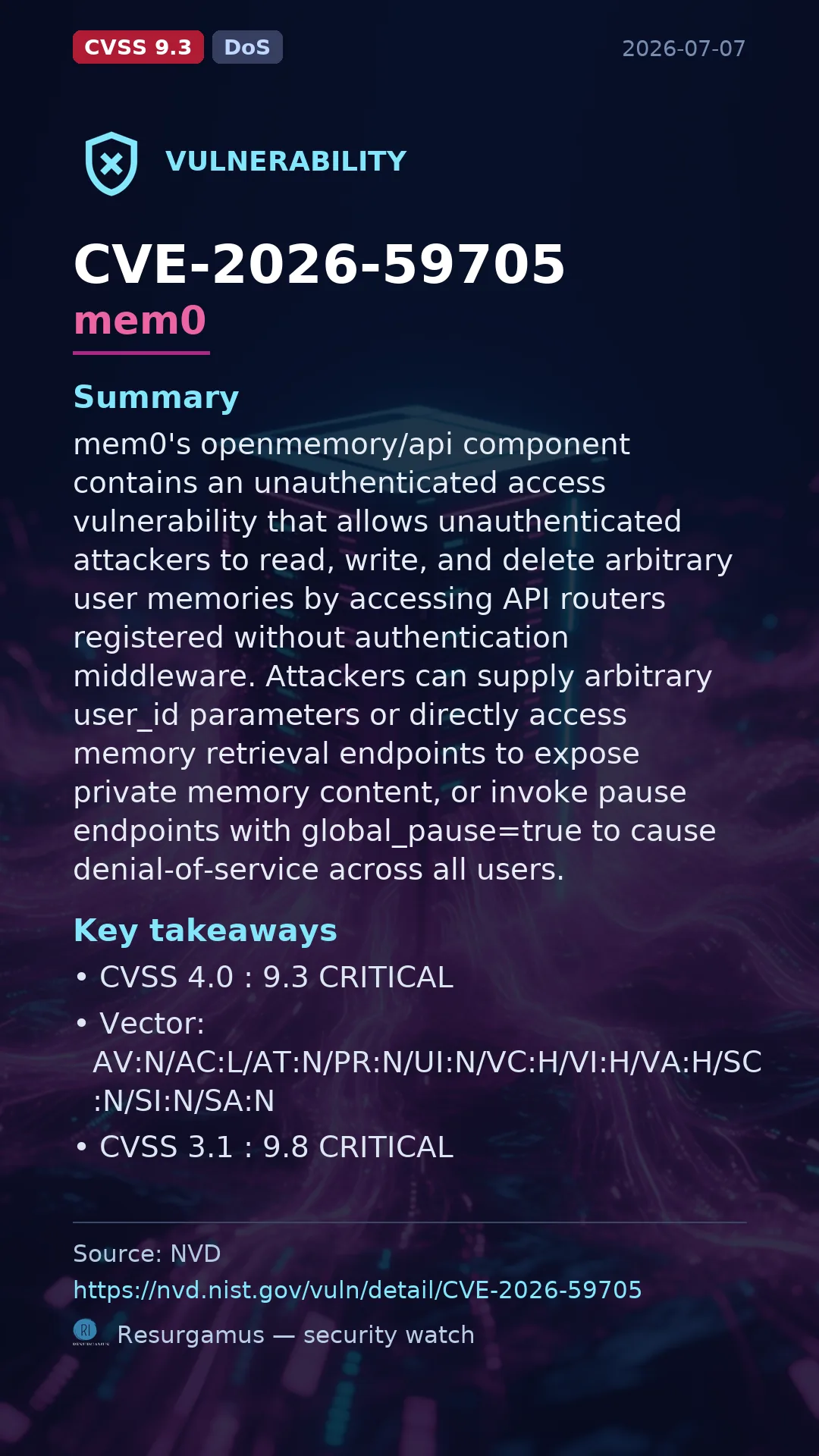 CVE-2026-59705 mem0 Vulnerability