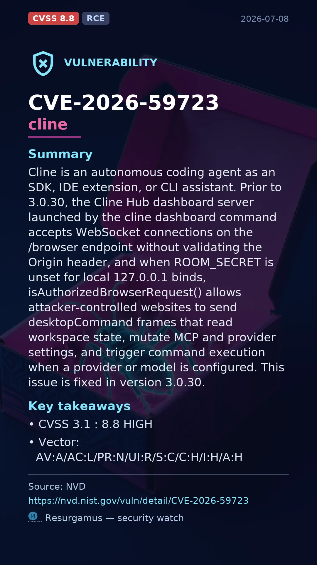CVE-2026-59723 cline Vulnerability