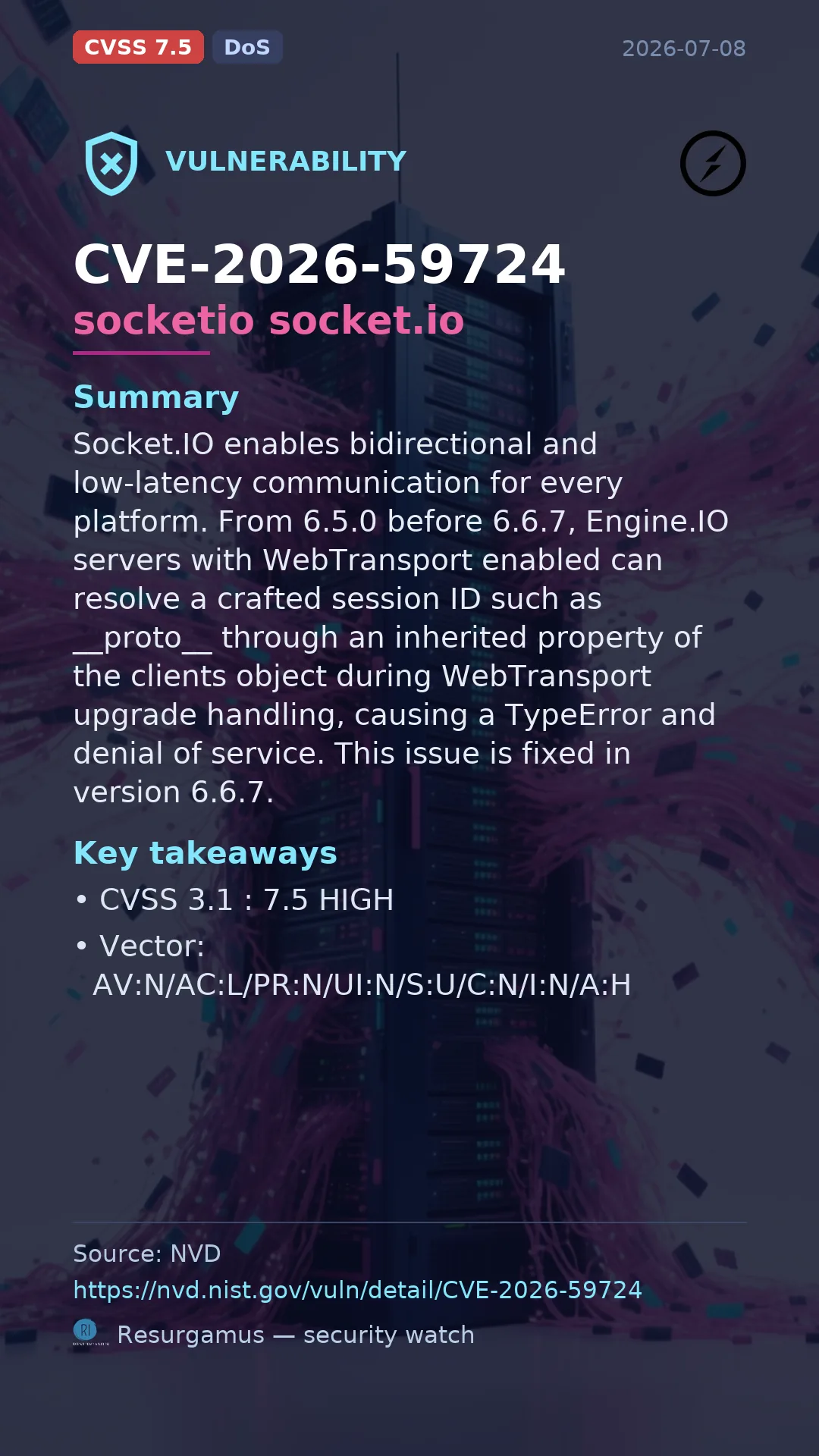 CVE-2026-59724 socketio socket.io Vulnerability