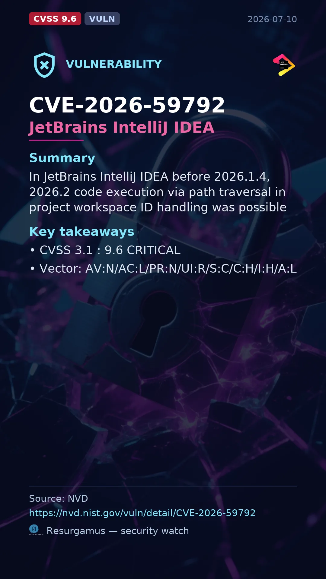 CVE-2026-59792 JetBrains IntelliJ IDEA Vulnerability