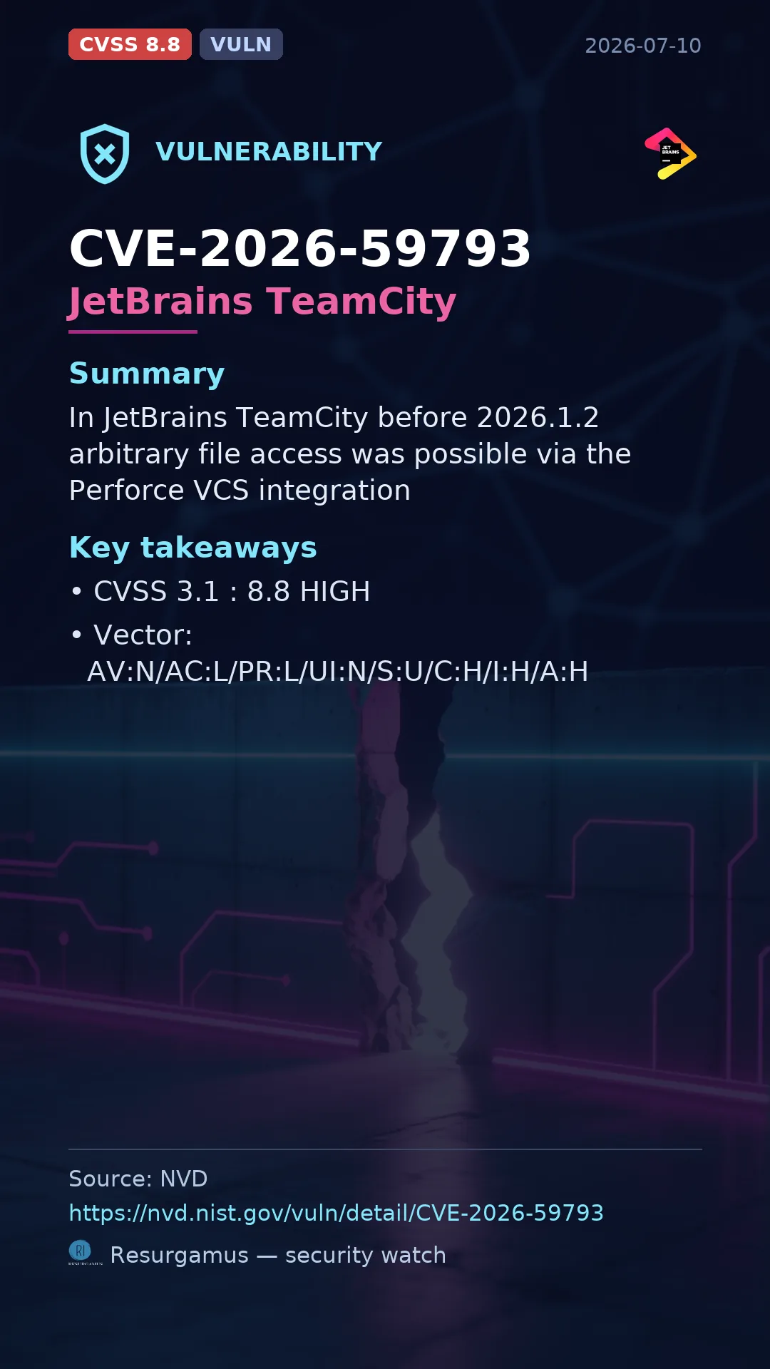 CVE-2026-59793 JetBrains TeamCity Vulnerability