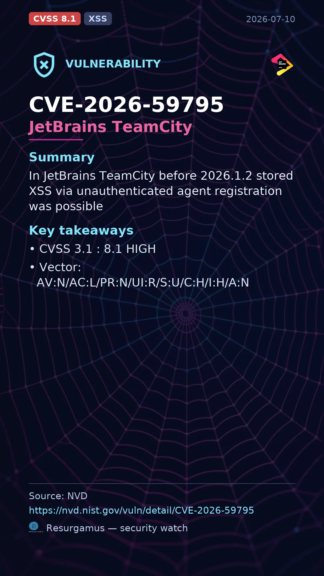 CVE-2026-59795 JetBrains TeamCity Vulnerability