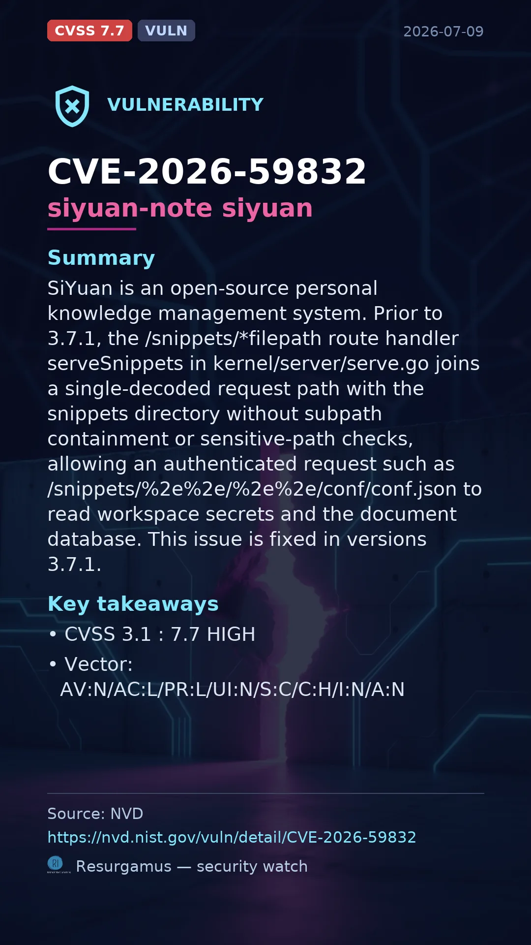 CVE-2026-59832 siyuan-note siyuan Vulnerability