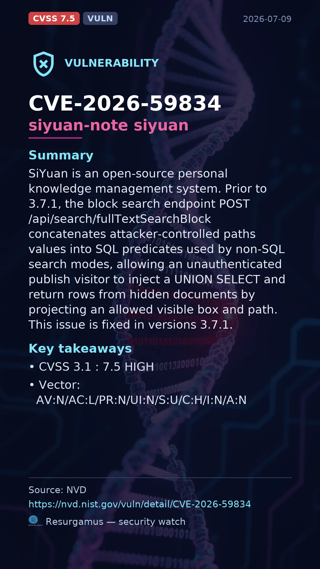 CVE-2026-59834 siyuan-note siyuan Vulnerability