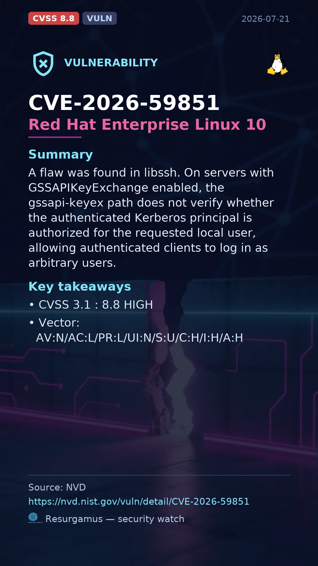 CVE-2026-59851 Red Hat Enterprise Linux 10 Vulnerability