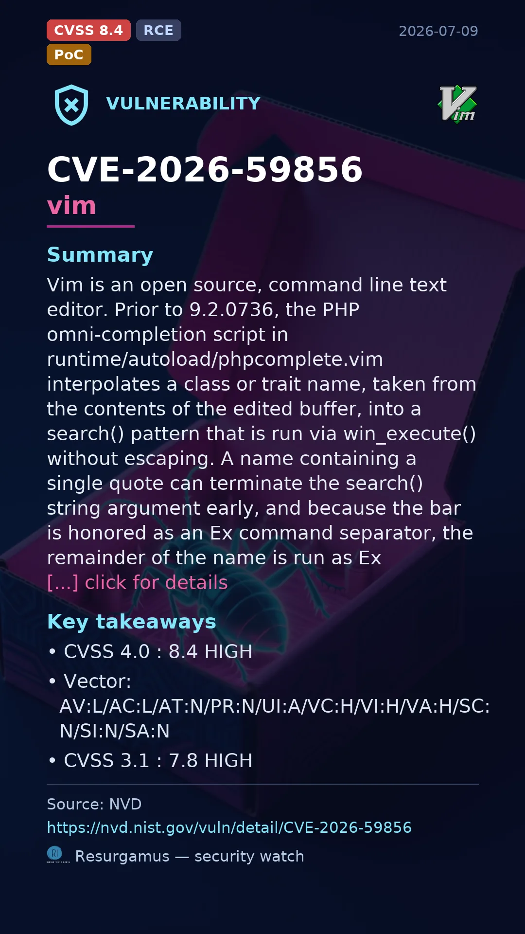 CVE-2026-59856 vim Vulnerability