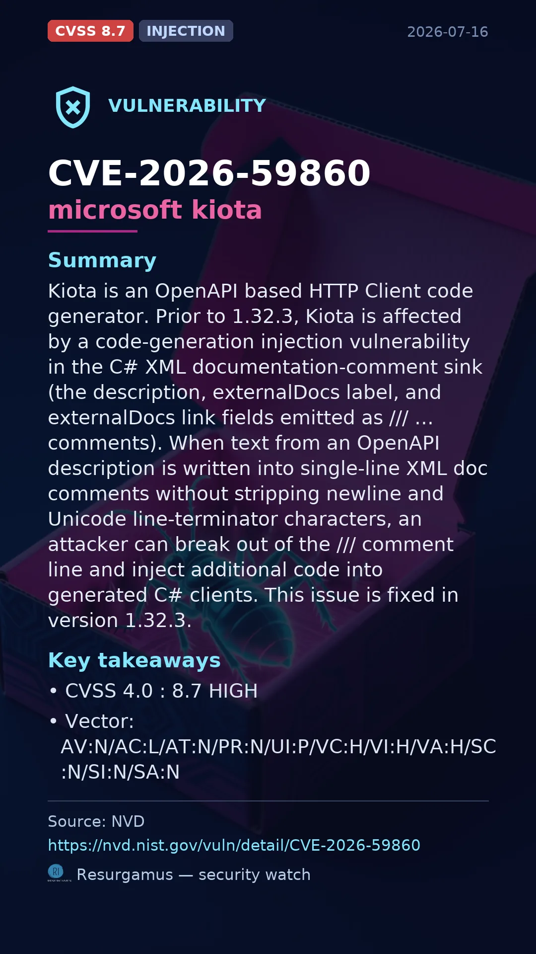 CVE-2026-59860 microsoft kiota Vulnerability