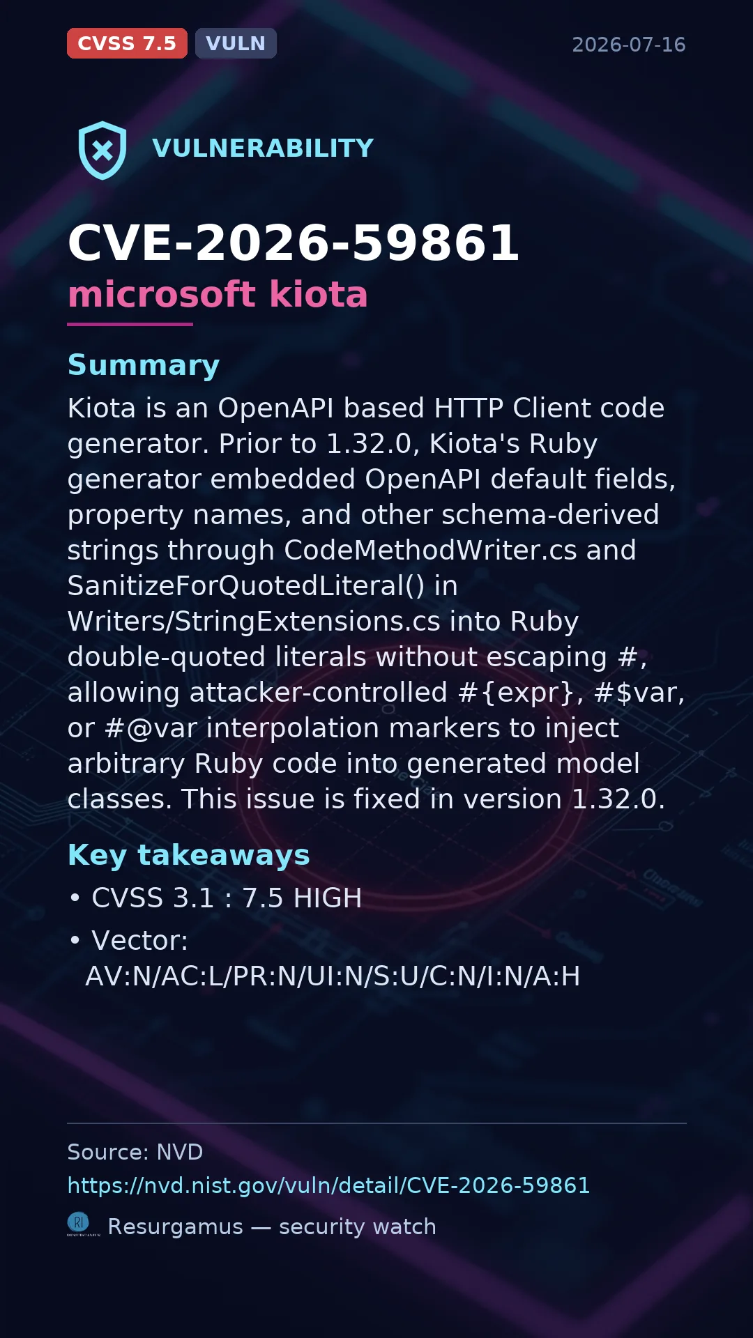 CVE-2026-59861 microsoft kiota Vulnerability
