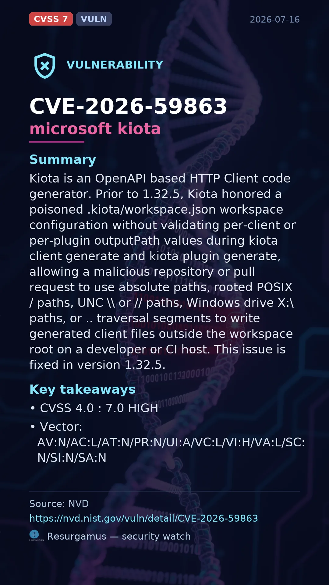 CVE-2026-59863 microsoft kiota Vulnerability