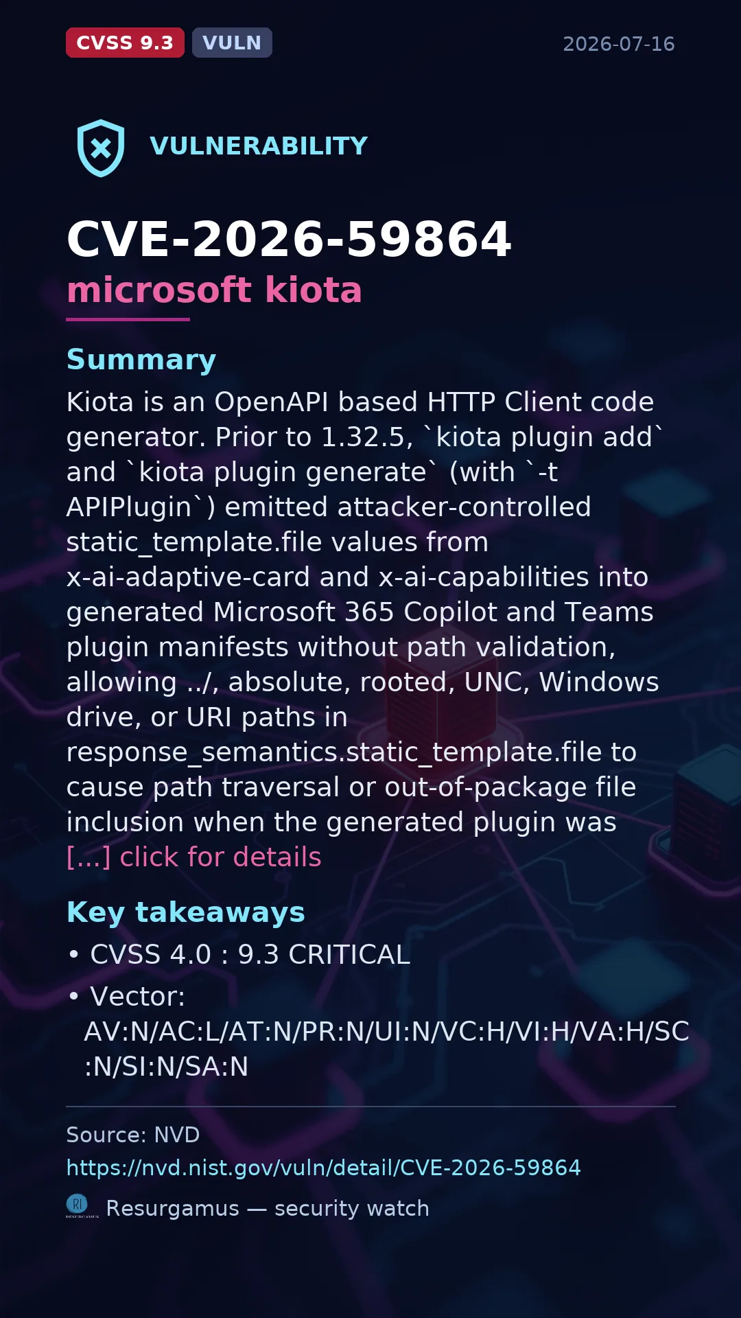 CVE-2026-59864 microsoft kiota Vulnerability