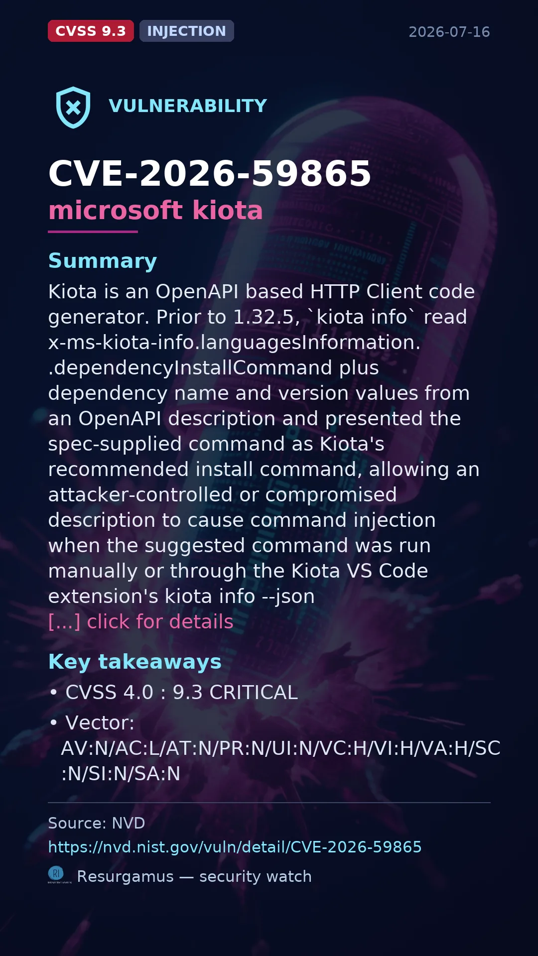 CVE-2026-59865 microsoft kiota Vulnerability