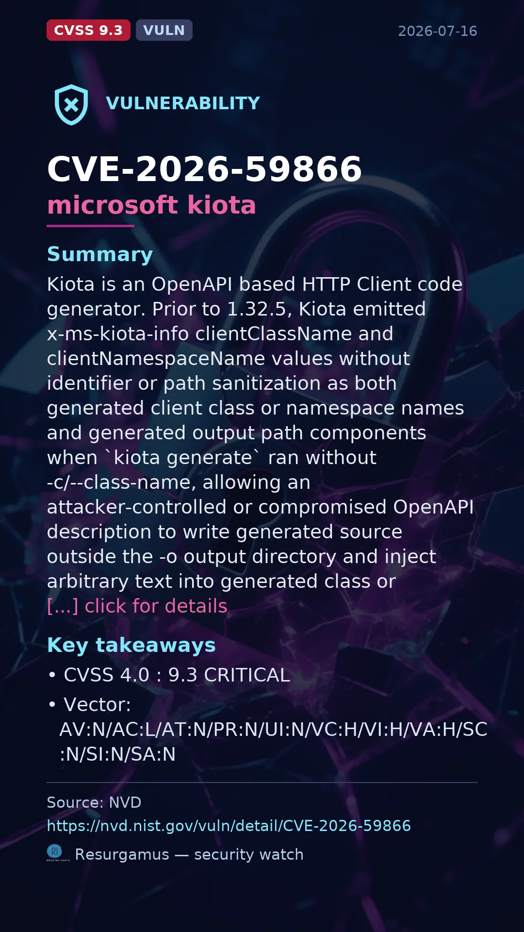 CVE-2026-59866 microsoft kiota Vulnerability