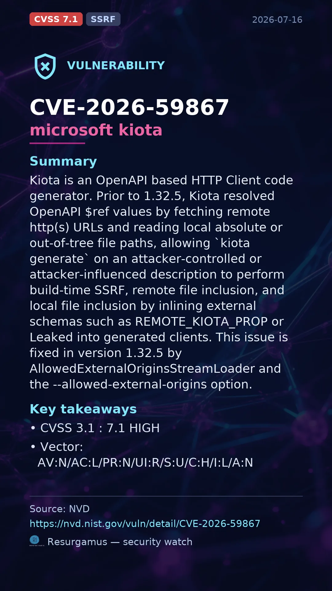 CVE-2026-59867 microsoft kiota Vulnerability