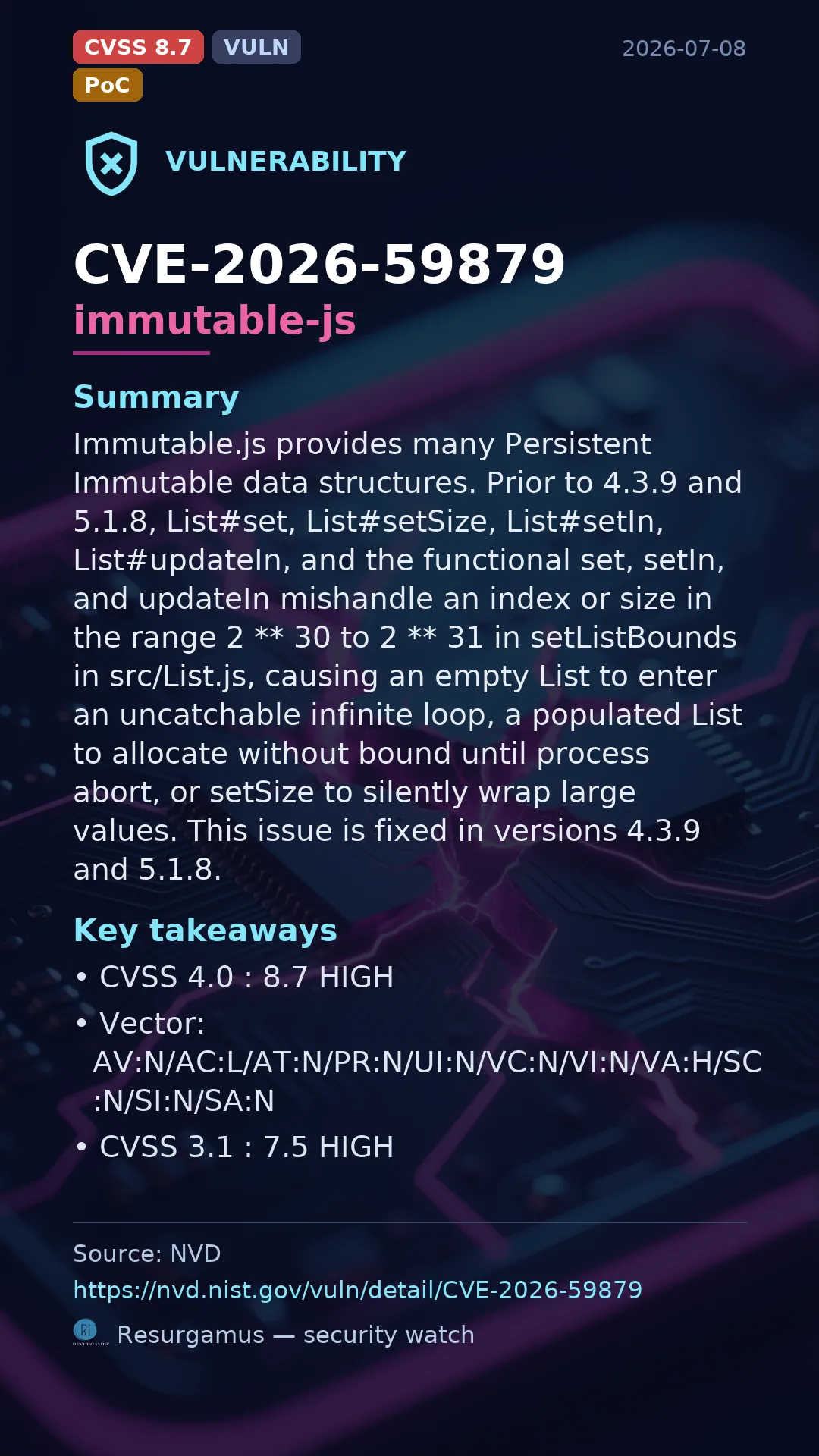 CVE-2026-59879 immutable-js Vulnerability