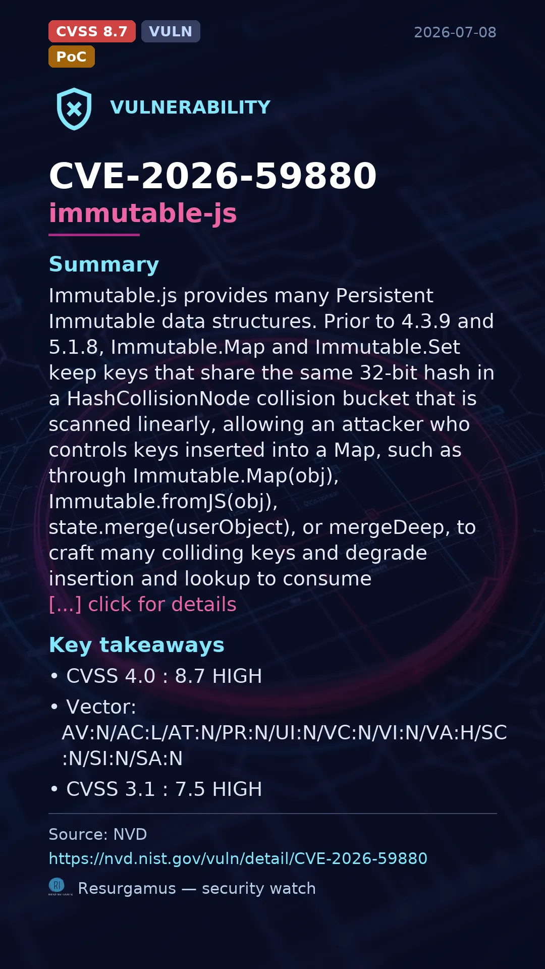 CVE-2026-59880 immutable-js Vulnerability
