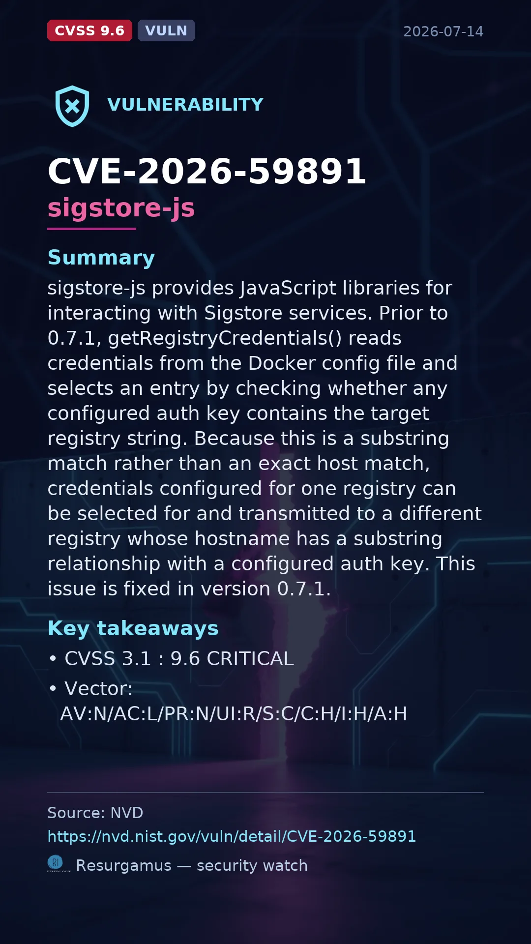 CVE-2026-59891 sigstore-js Vulnerability