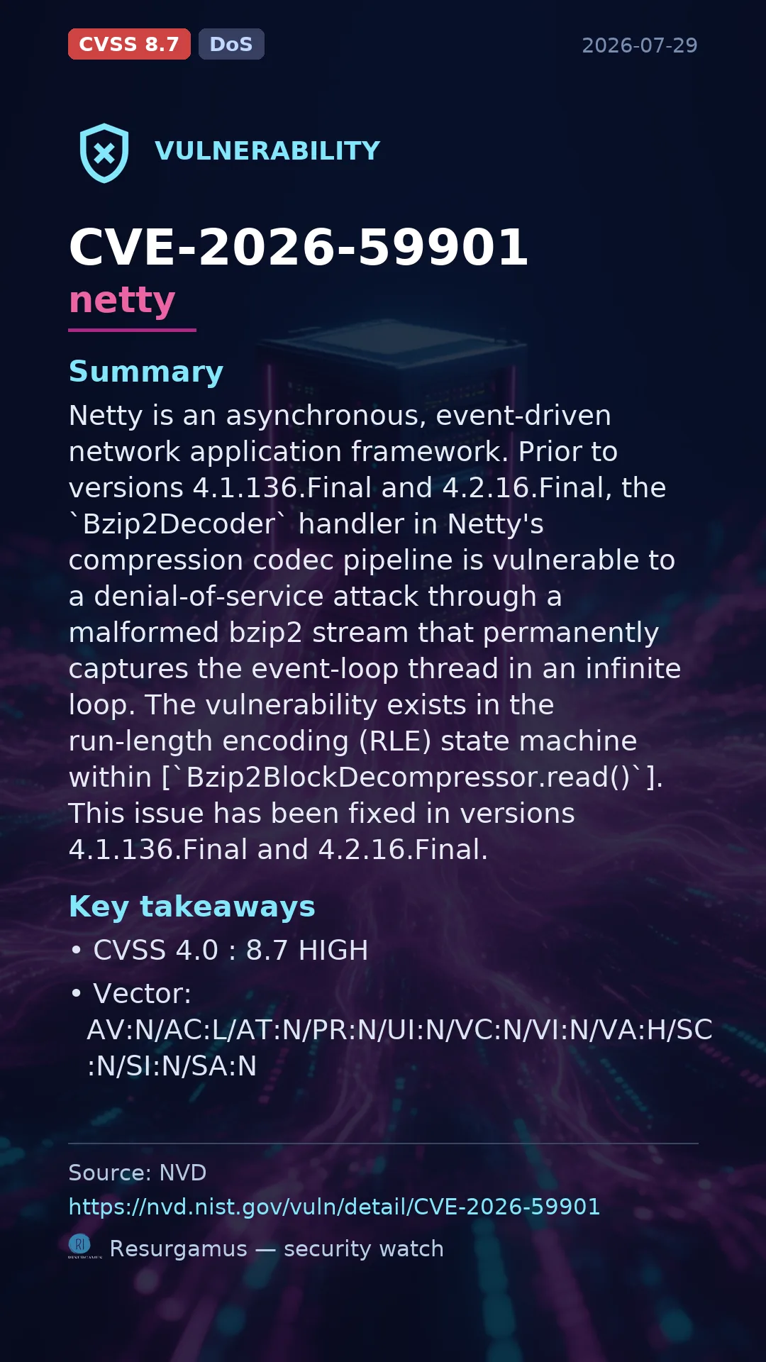 CVE-2026-59901 netty Vulnerability