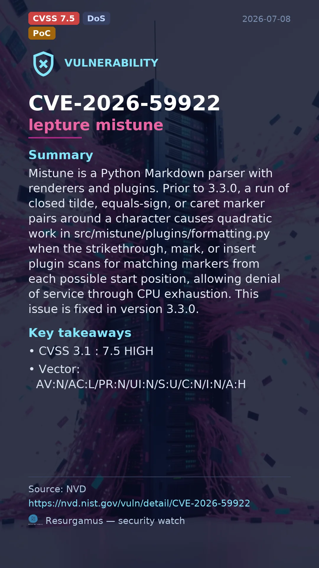 CVE-2026-59922 lepture mistune Vulnerability