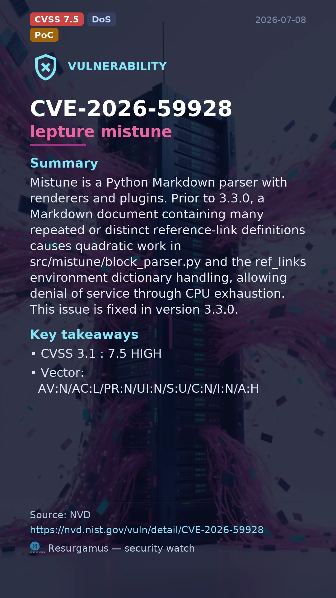 CVE-2026-59928 lepture mistune Vulnerability