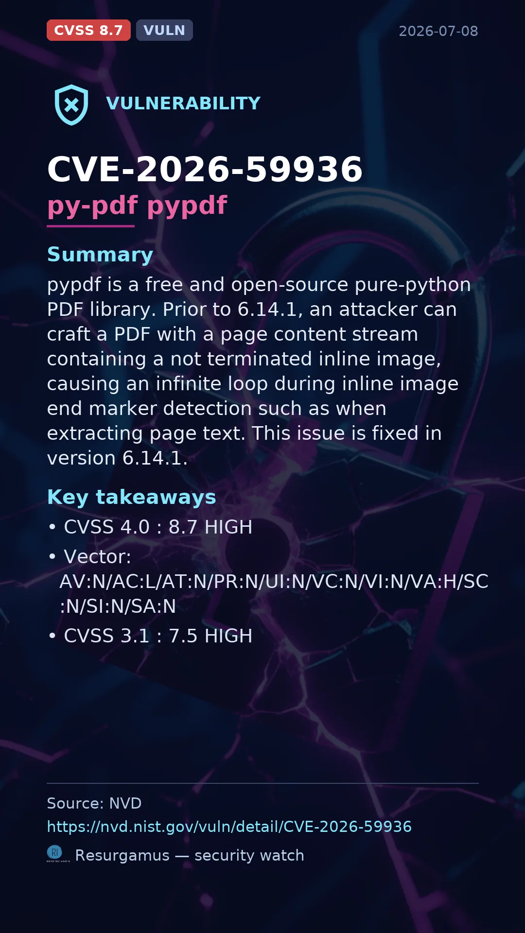 CVE-2026-59936 py-pdf pypdf Vulnerability