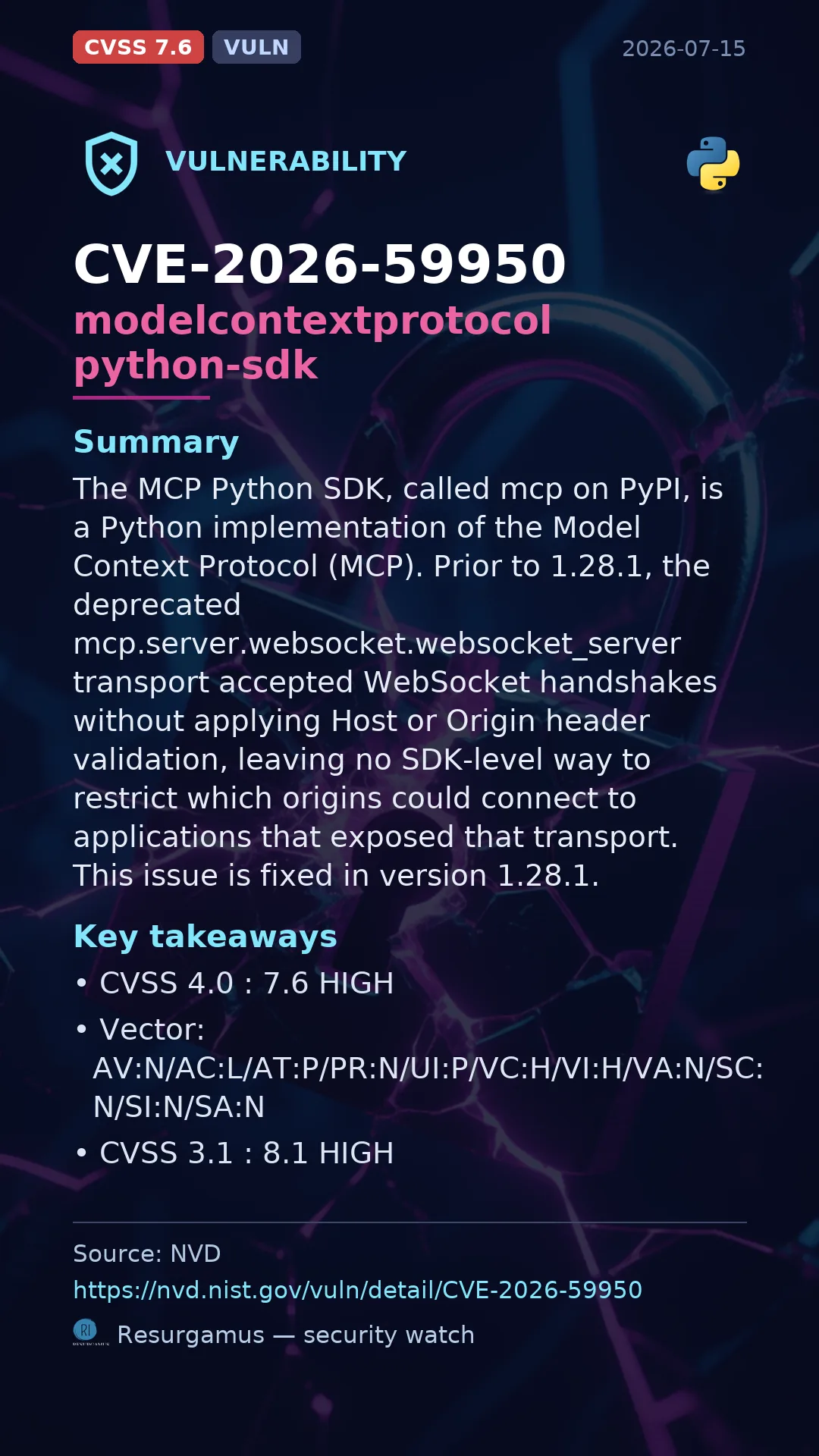 CVE-2026-59950 modelcontextprotocol python-sdk Vulnerability