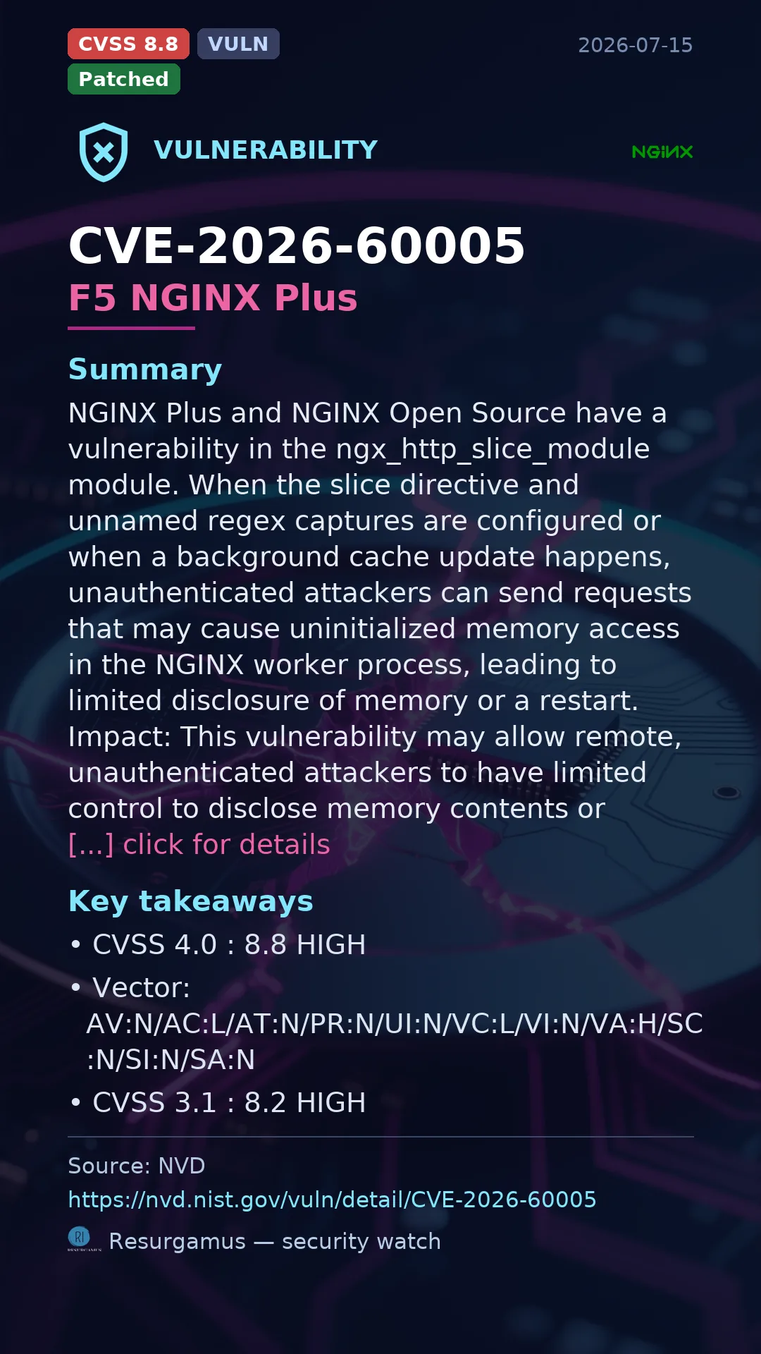 CVE-2026-60005 F5 NGINX Plus Vulnerability