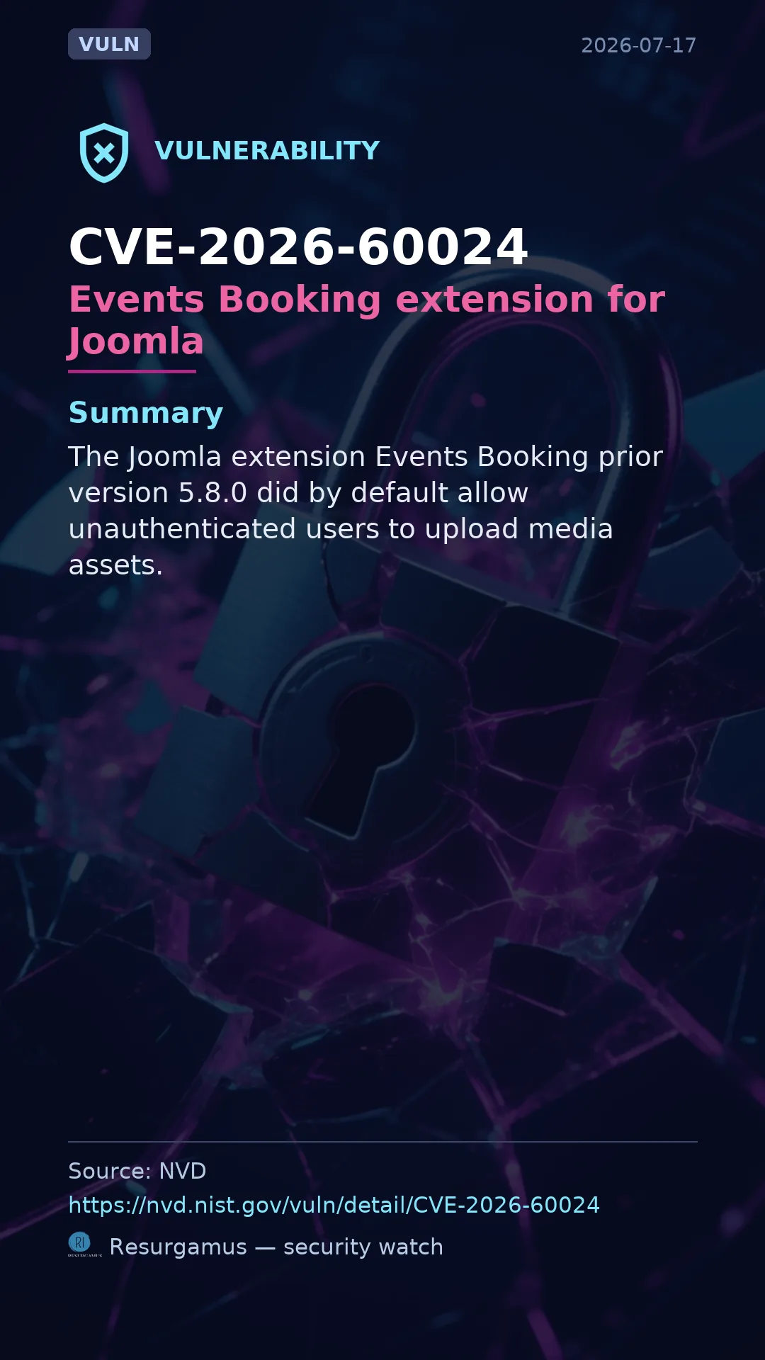 CVE-2026-60024 Events Booking extension for Joomla Vulnerability