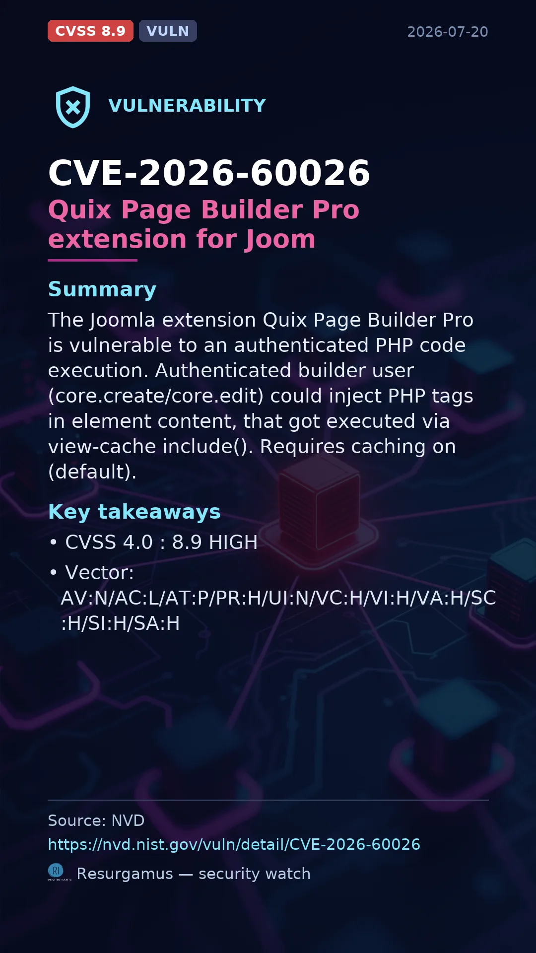 CVE-2026-60026 Quix Page Builder Pro extension for Joom Vulnerability