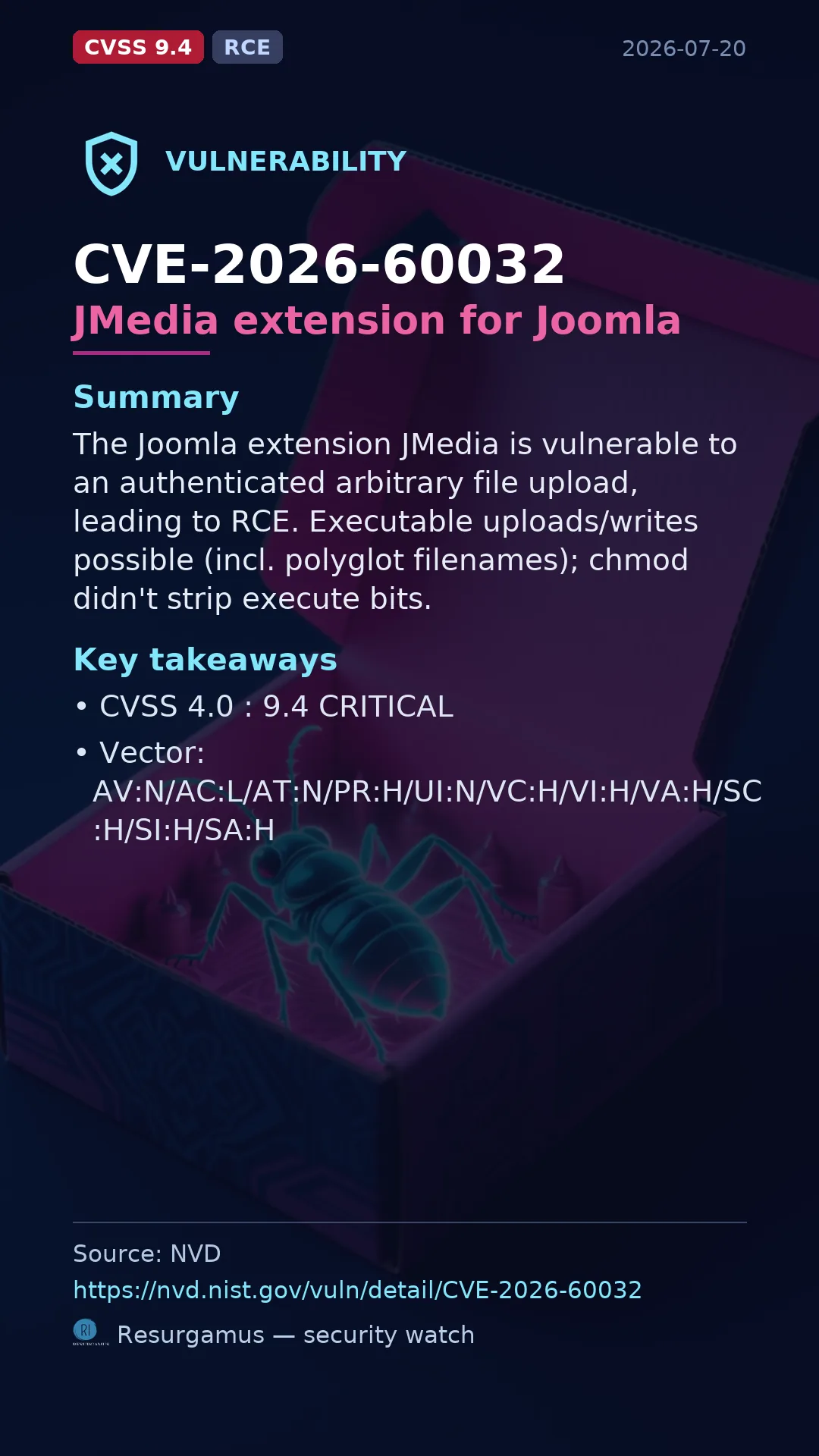 CVE-2026-60032 JMedia extension for Joomla Vulnerability
