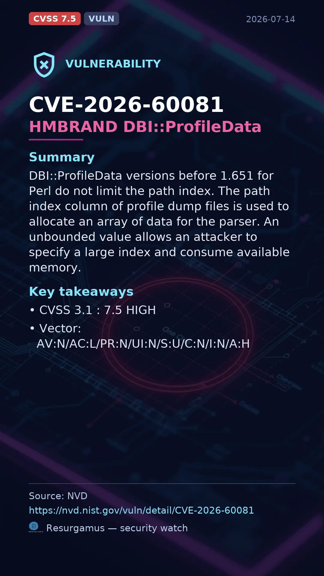CVE-2026-60081 HMBRAND DBI::ProfileData Vulnerability