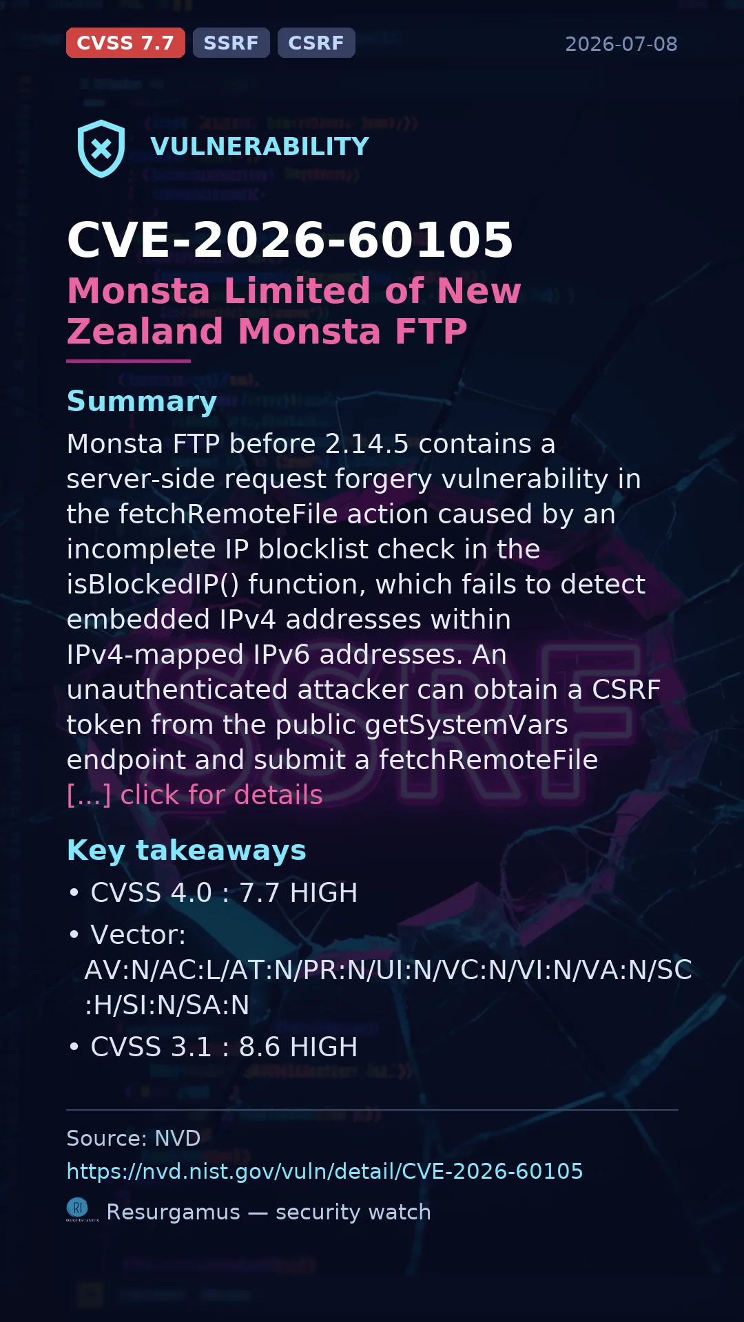 CVE-2026-60105 Monsta Limited of New Zealand Monsta FTP Vulnerability