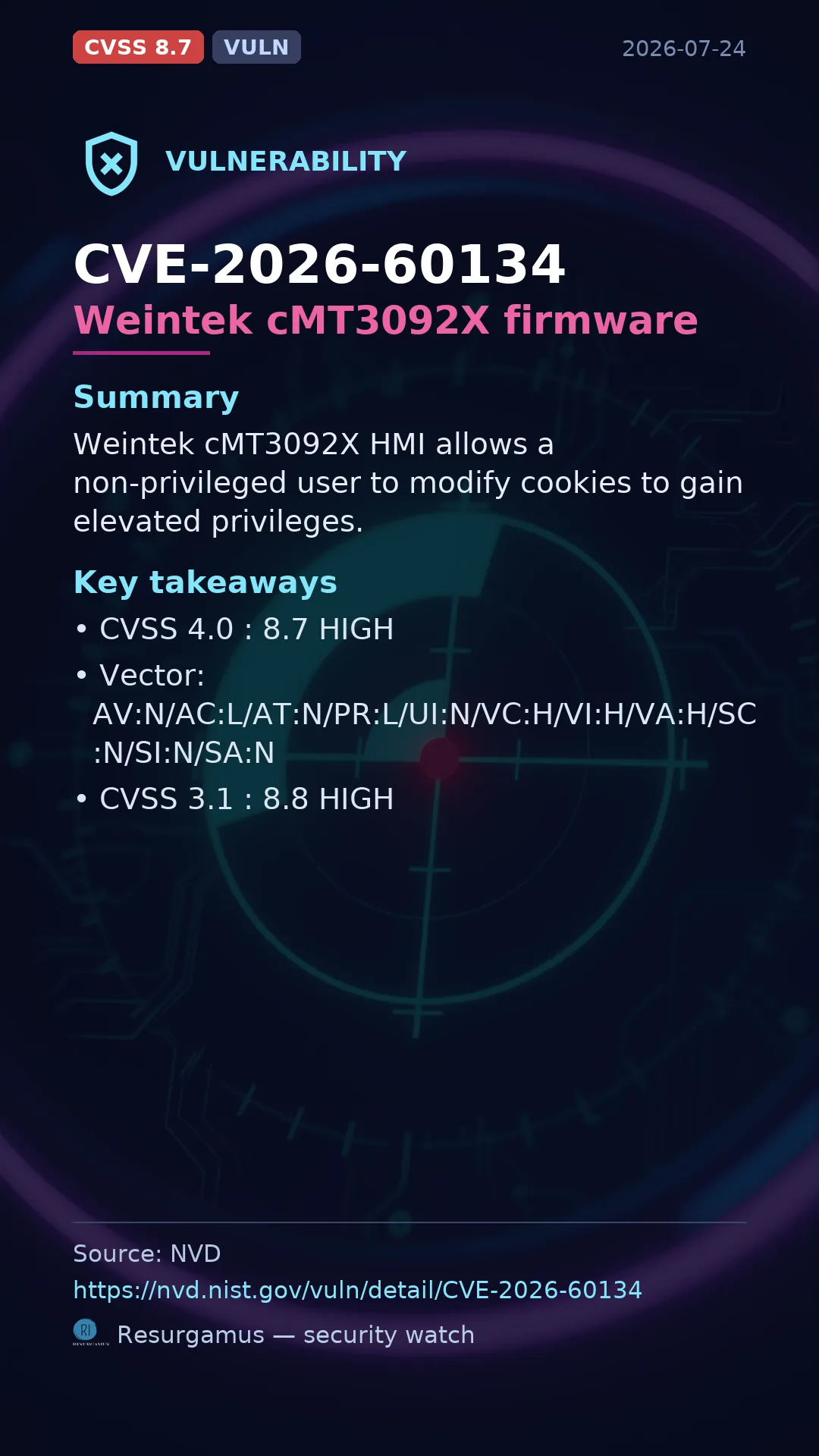 CVE-2026-60134 - Weintek cMT3092X firmware vulnerability