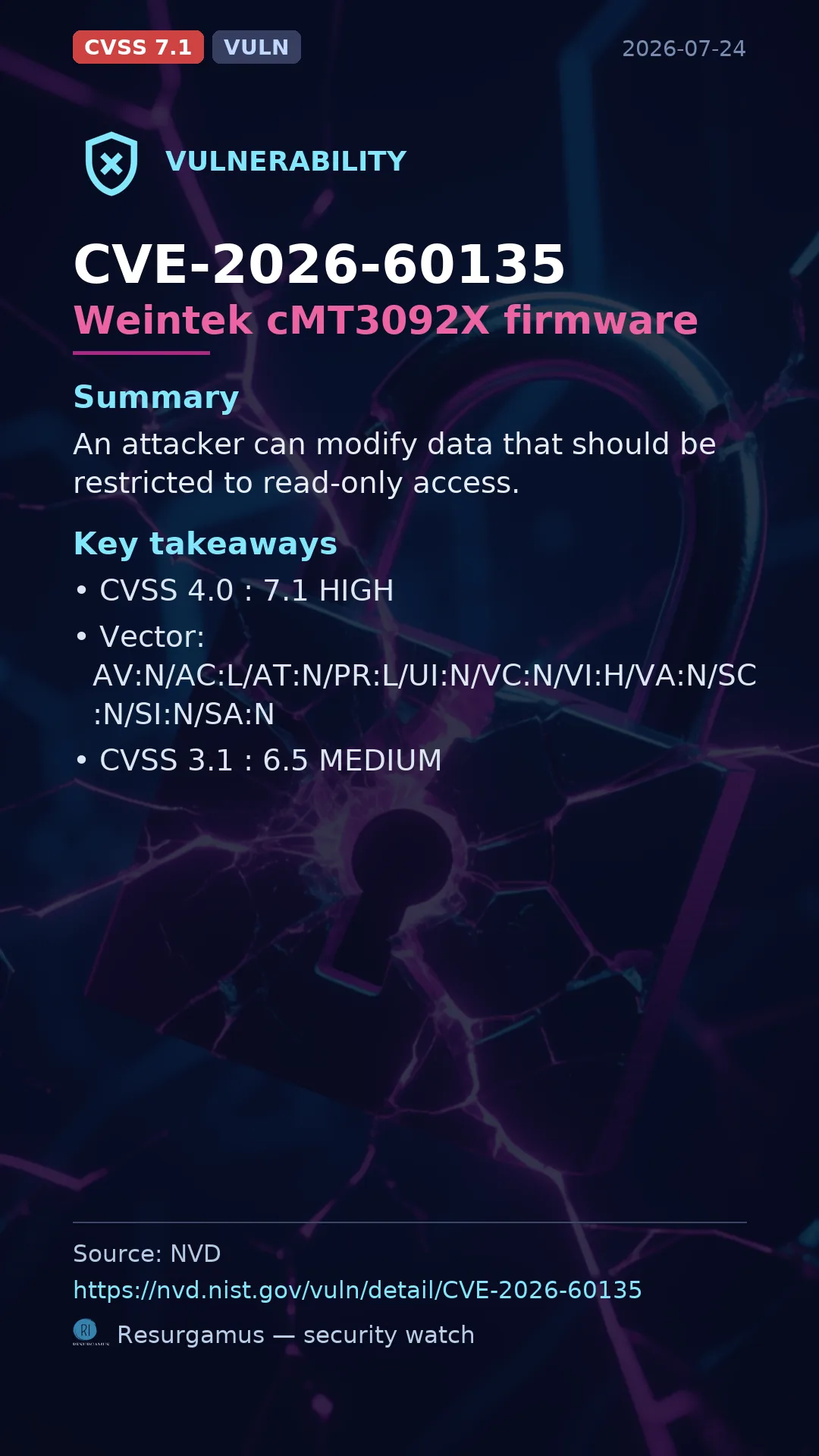 CVE-2026-60135 - Weintek cMT3092X firmware vulnerability