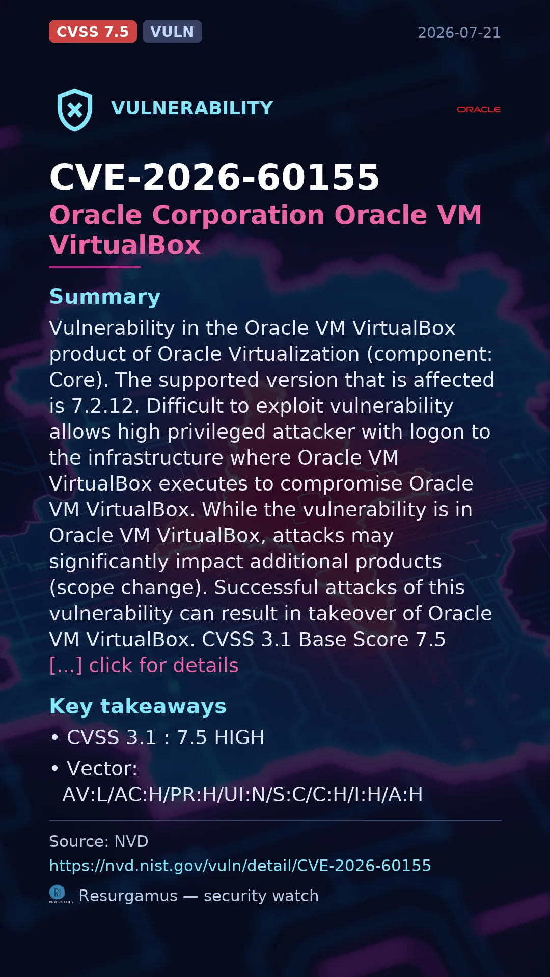 CVE-2026-60155 Oracle Corporation Oracle VM VirtualBox Vulnerability
