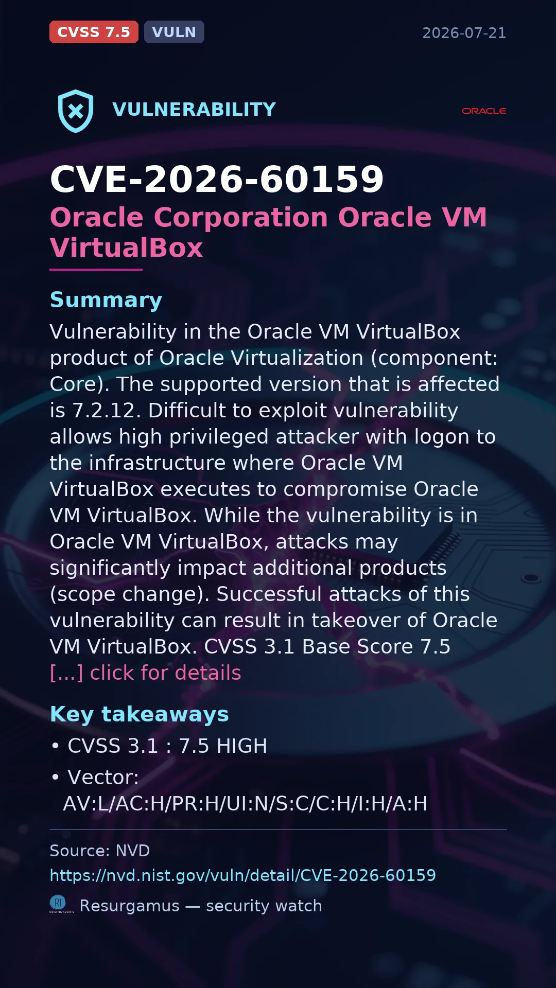 CVE-2026-60159 Oracle Corporation Oracle VM VirtualBox Vulnerability