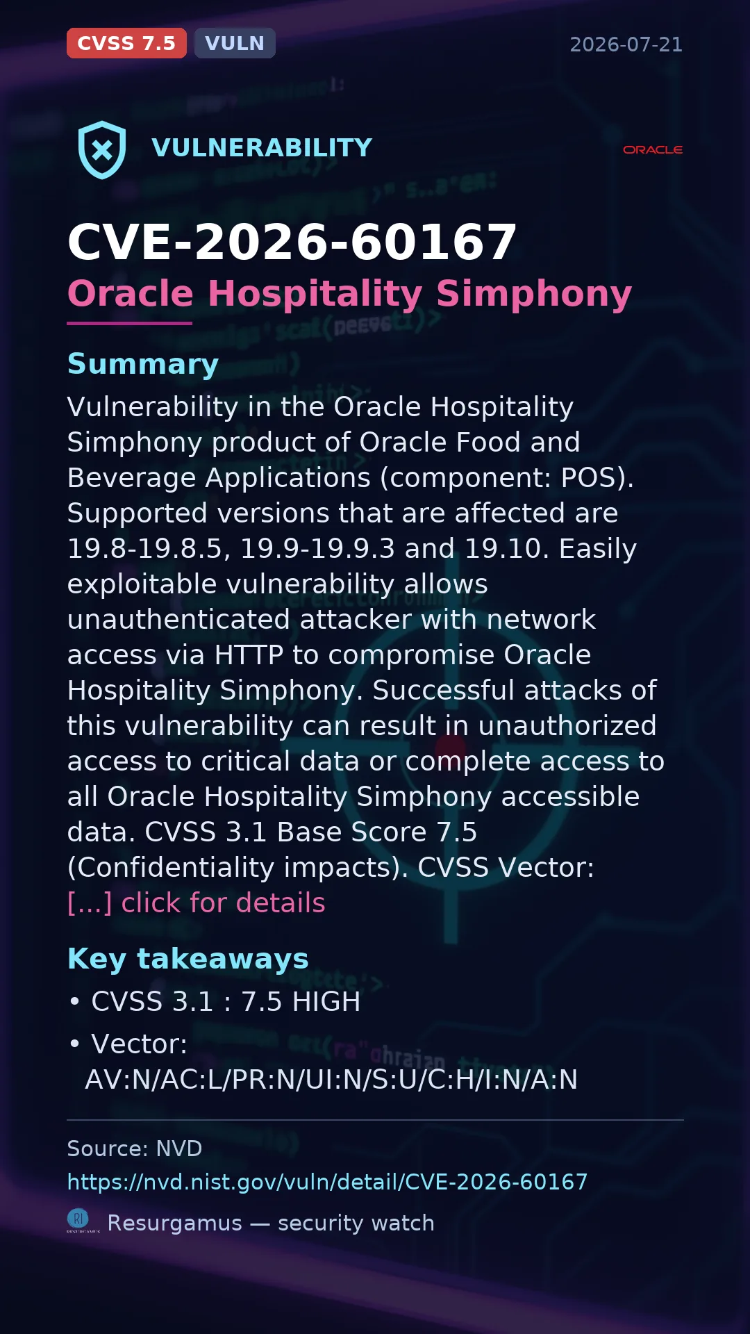 CVE-2026-60167 Oracle Hospitality Simphony Vulnerability