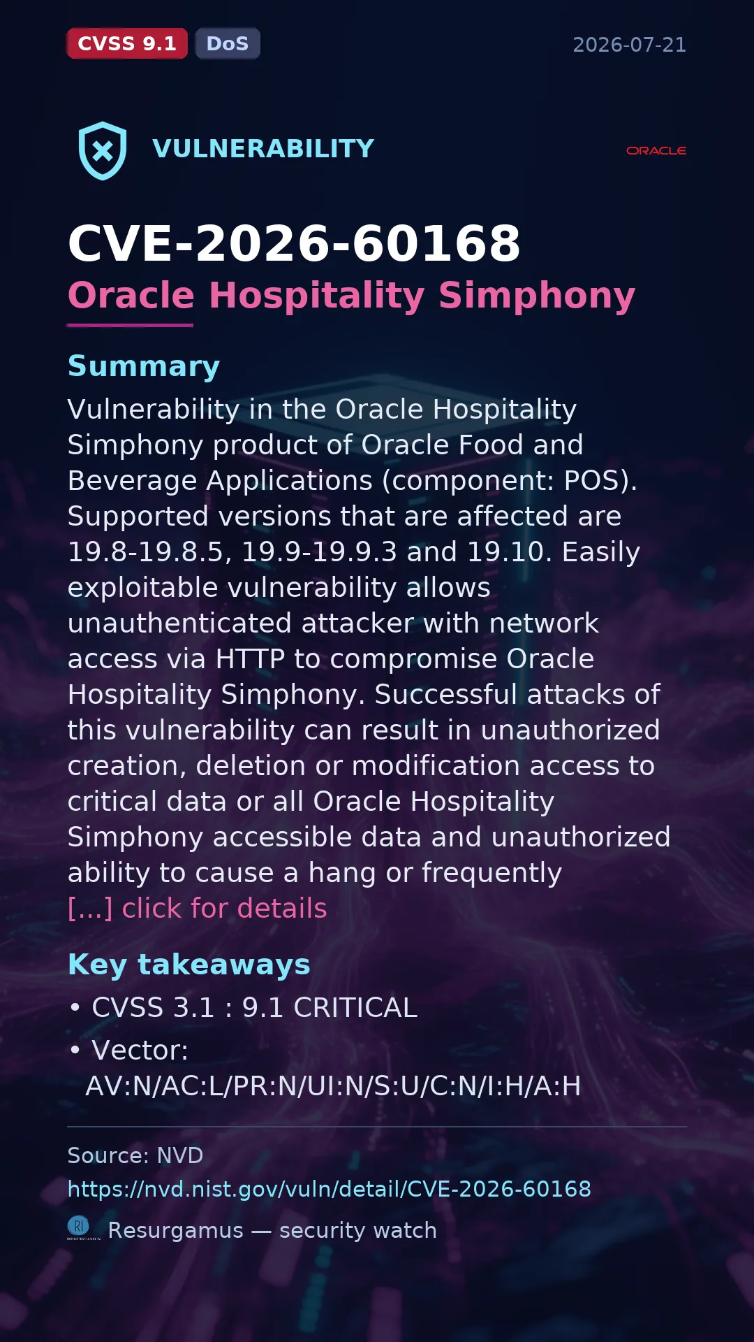 CVE-2026-60168 Oracle Hospitality Simphony Vulnerability