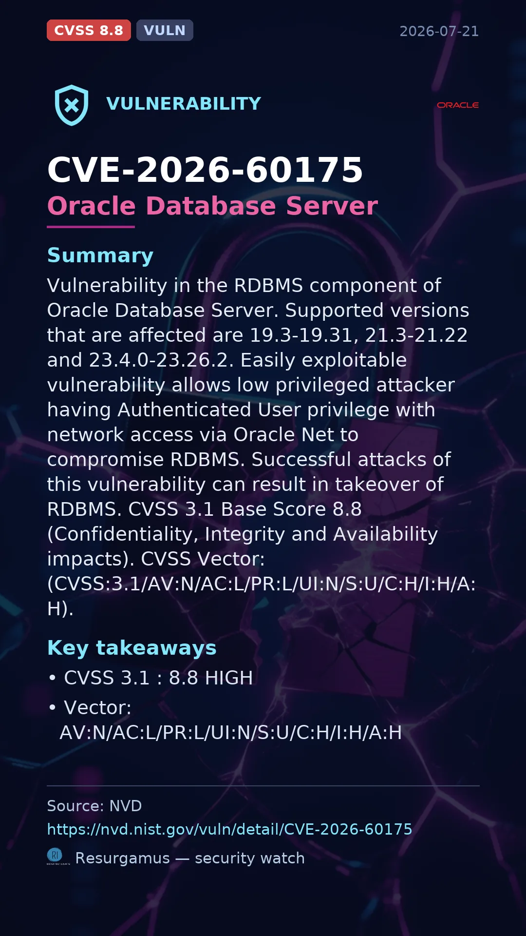 CVE-2026-60175 Oracle Database Server Vulnerability