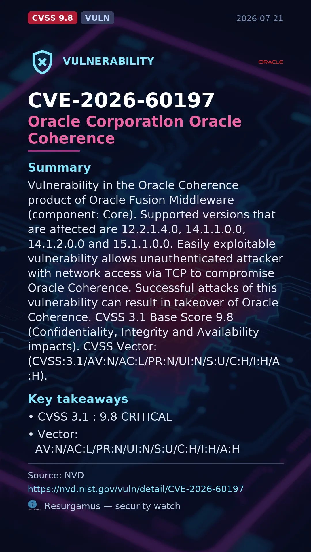 CVE-2026-60197 Oracle Corporation Oracle Coherence Vulnerability