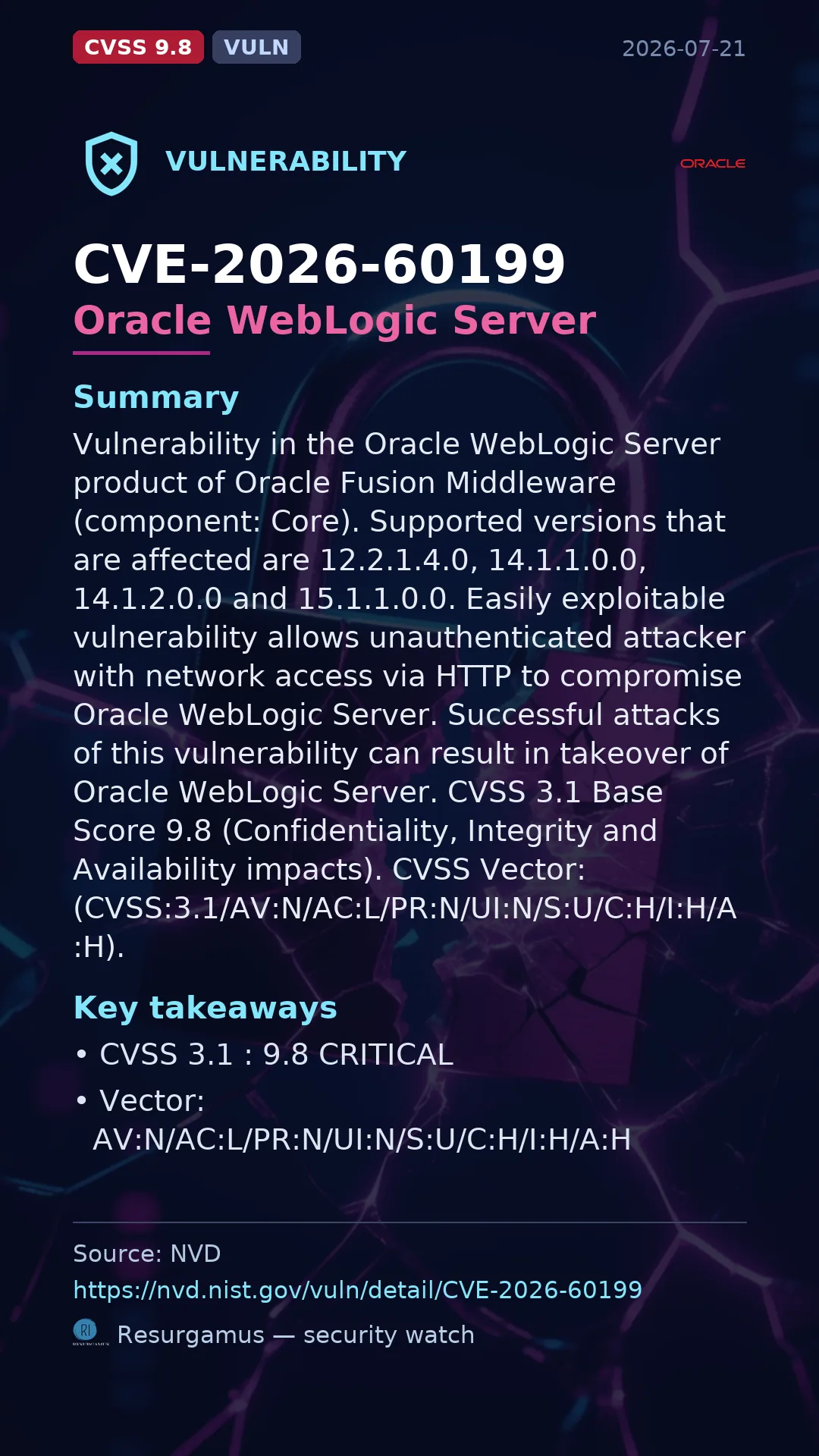 CVE-2026-60199 Oracle WebLogic Server Vulnerability