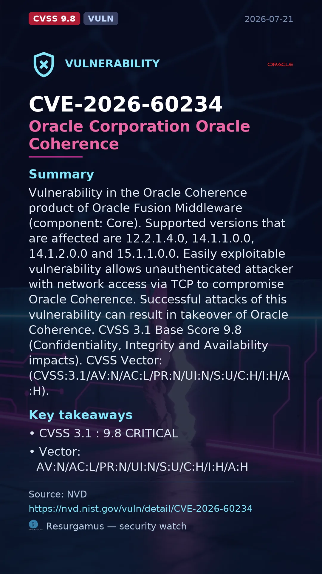 CVE-2026-60234 Oracle Corporation Oracle Coherence Vulnerability
