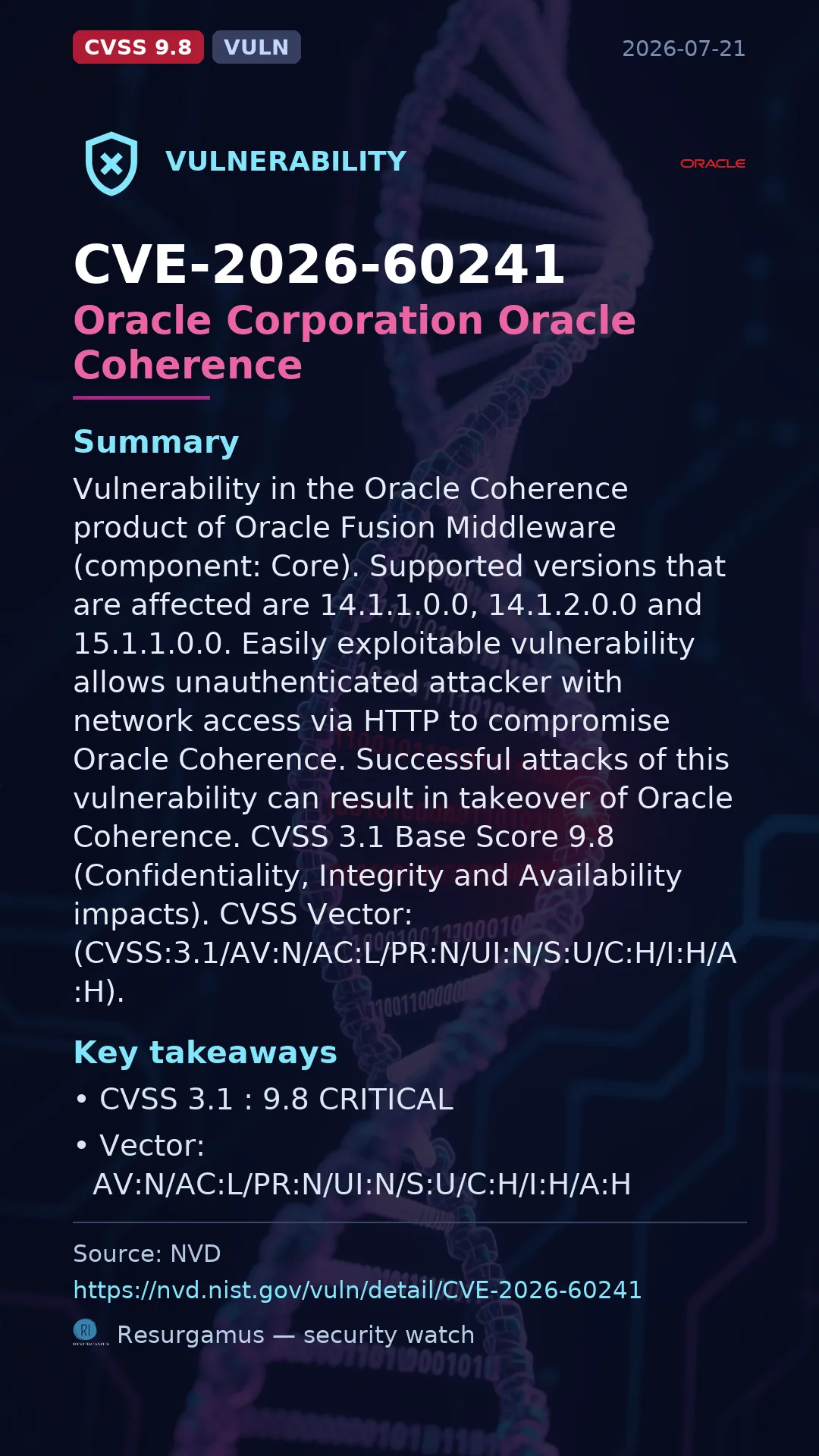 CVE-2026-60241 Oracle Corporation Oracle Coherence Vulnerability