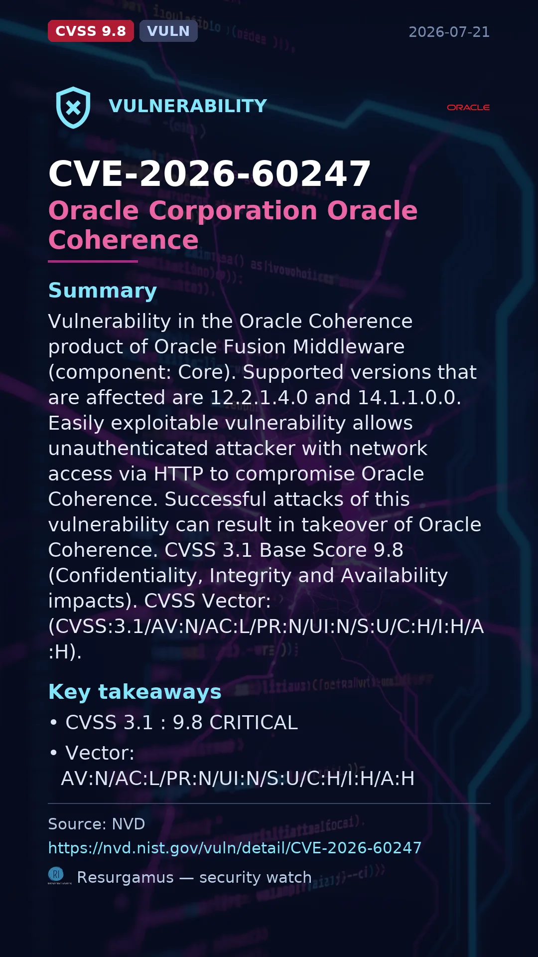 CVE-2026-60247 Oracle Corporation Oracle Coherence Vulnerability