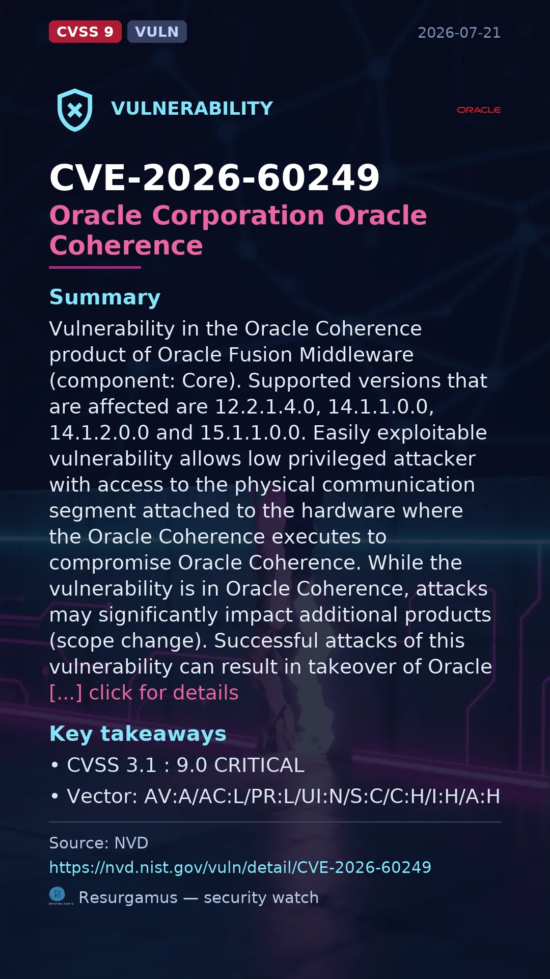 CVE-2026-60249 Oracle Corporation Oracle Coherence Vulnerability