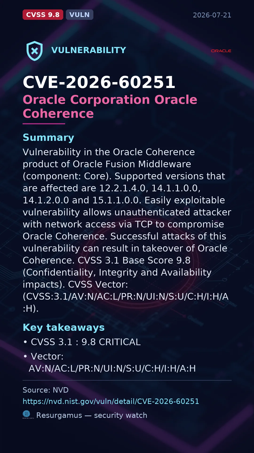 CVE-2026-60251 Oracle Corporation Oracle Coherence Vulnerability